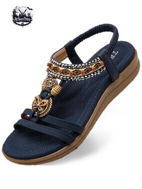 Women's Bohemian Flat Sandals with Arch Support, Cushioned Insole & Anti-Slip